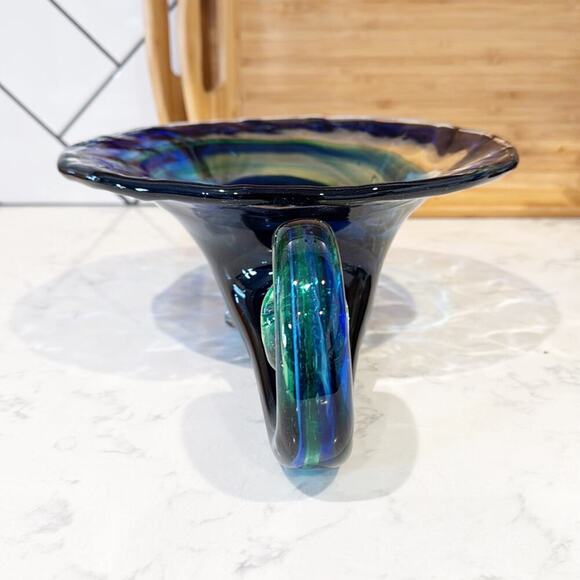 Vintage CORNUCOPIA cobalt Blue Hand Blown glass Unbranded mid century vase - Picture 2 of 10